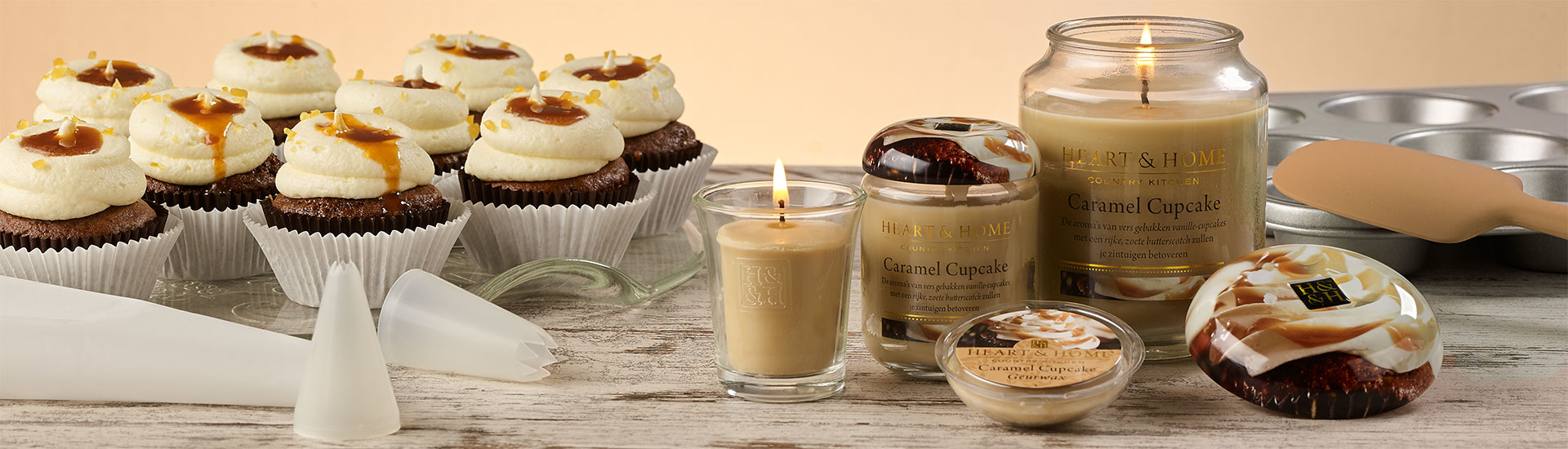 Heart & Home Caramel Cupcake geurkaarsenserie